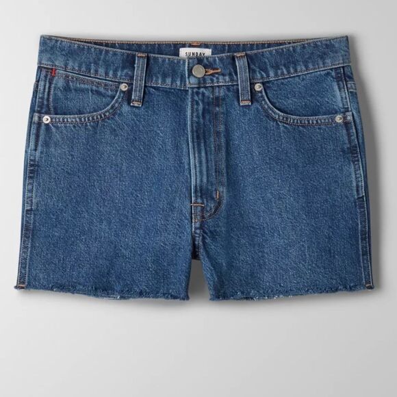 Aritzia Sunday Best 90's Medium Blue Cut Off Max Mid Rise Denim Shorts Size 28 - Picture 14 of 14
